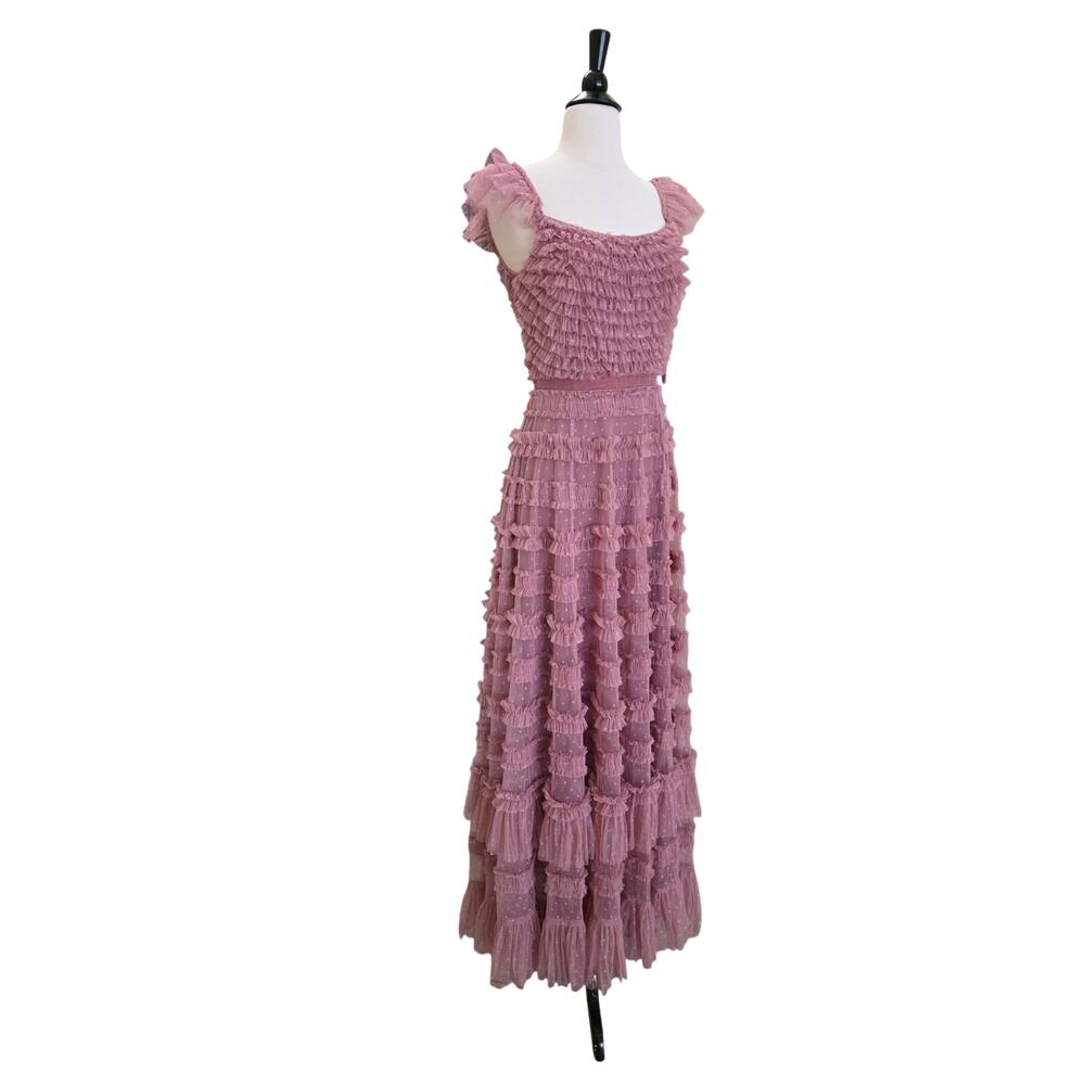 Mac Duggal Formal Pink Antique Rose Ruffle Tulle Evening Gown 8052 Maxi Dress 2 - Picture 8 of 13